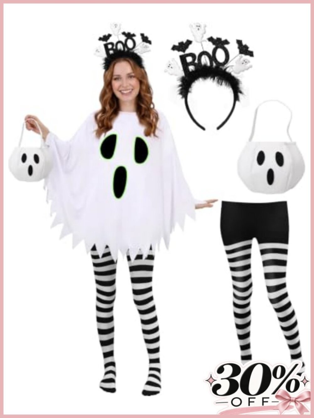 Ghost Costume for Women Glow in Dark Halloween Poncho Set